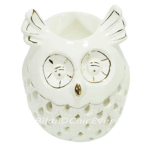 2x Duftlampen Eulen Keramik Aromalampen Duftstövchen Eule weiss 4175